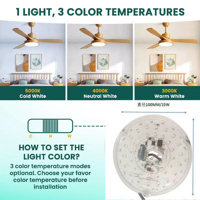 15W 100MM moteur de lumière LED pour salle à manger 120V ventilateur de plafond Kit de remise à niveau du panneau avec les modules DOB