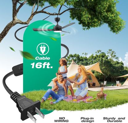 Ventilateurs de plafond avec lumières, 36 &quot;LED ventilateur de lumière suspendue avec un crochet,Ventilateur de plafond de type crochet,Plug dans le plafond ventilateur de lumière,40W,3000-6500k,Télécommande,Ventilateur portable pour le lit de camping,Patios,(Noir)N DFFFFFN`