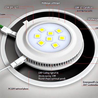 Panneau lumineux LED rond 24W avec CCT réglable, certifié ERP ETL