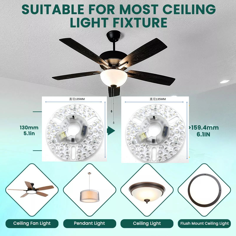 5.3 Œ Lumière à LED universelle de ventilateur de plafond Remplacement de ventilateur de plafond Monture de plafond, 22W 5CCT 3000K 4000K 6000K 1500LM CRI90 Dimmable